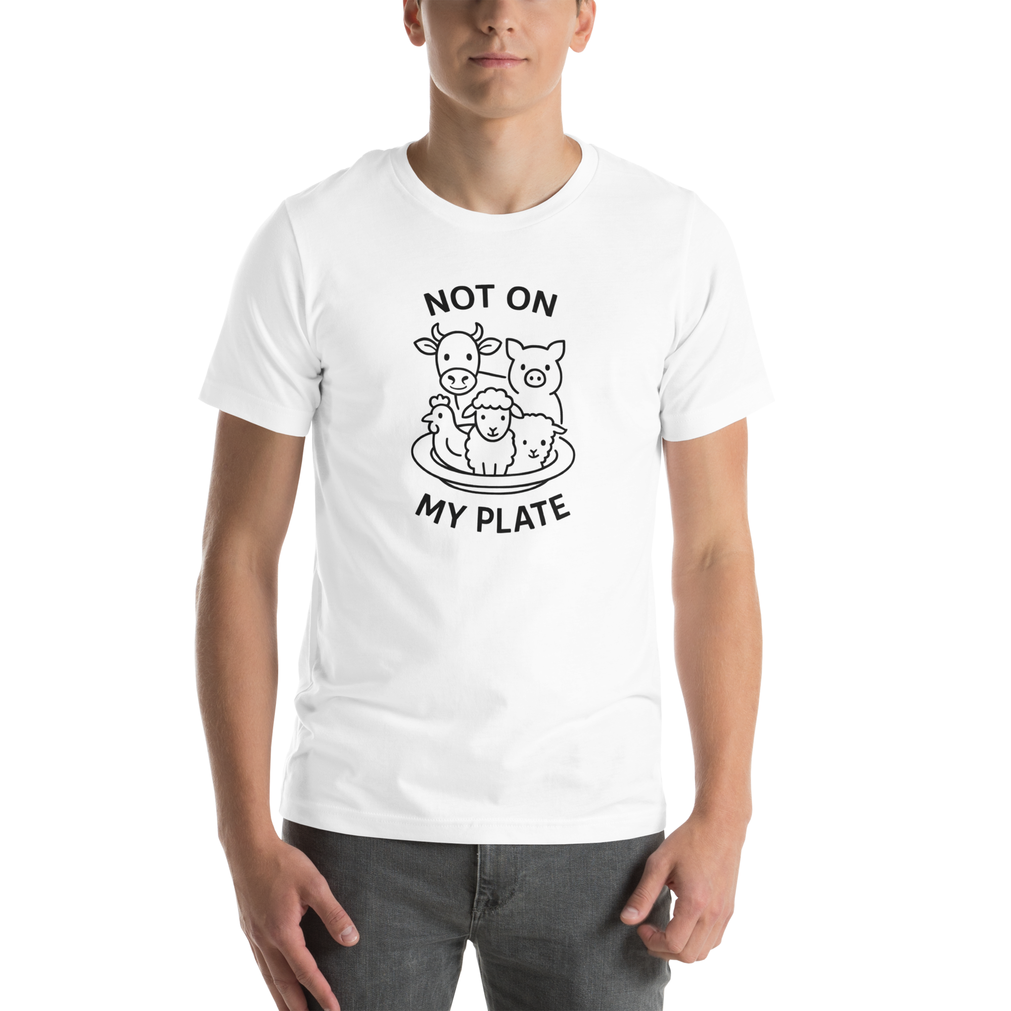Not On My Plate Vegan T-Shirt | Farm Animal Graphic Tee | Animal Lover Shirt | Plant-Based Lifestyle Tee | Unisex Bella + Canvas 3001