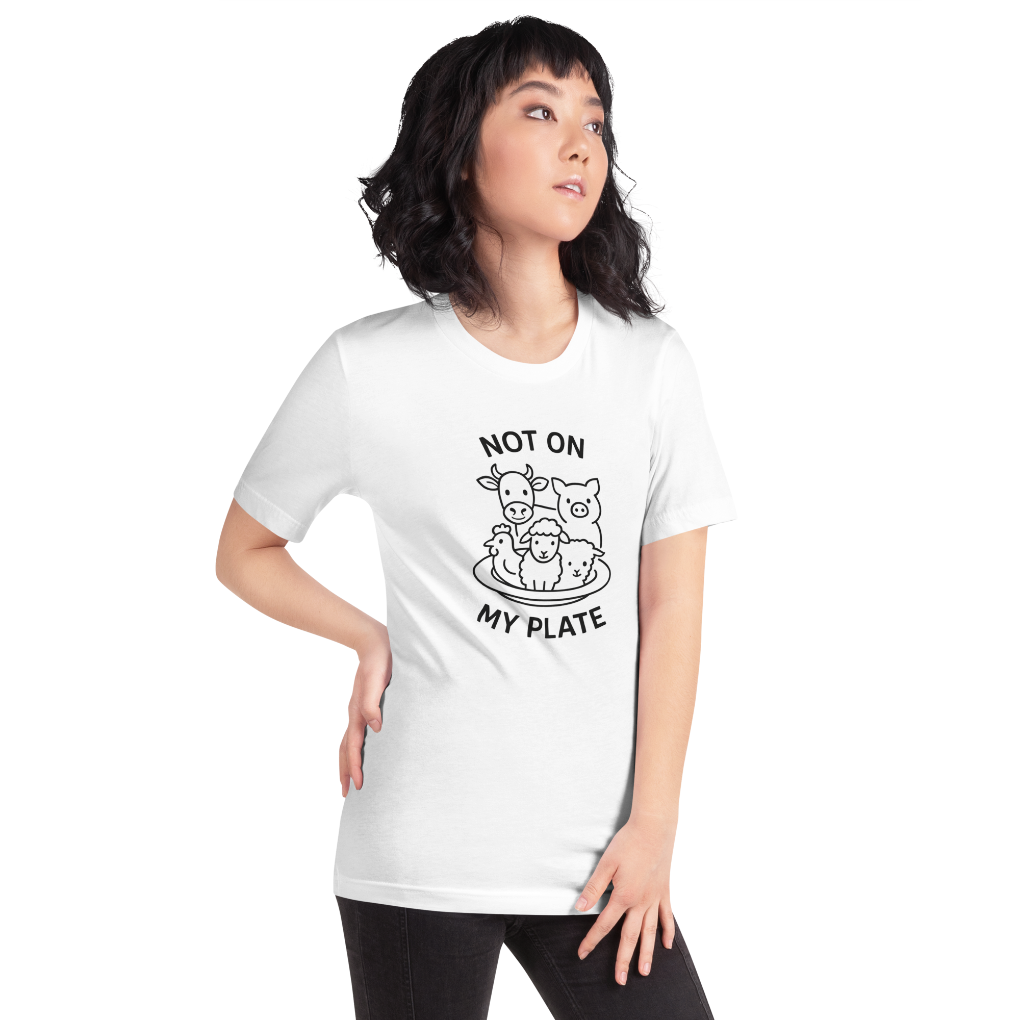 Not On My Plate Vegan T-Shirt | Farm Animal Graphic Tee | Animal Lover Shirt | Plant-Based Lifestyle Tee | Unisex Bella + Canvas 3001